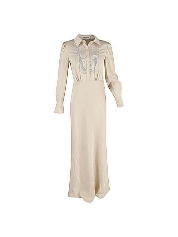 Self-Portrait Self-Portrait Embroidered-Design Maxi Dress in Cream Satin (view 1)