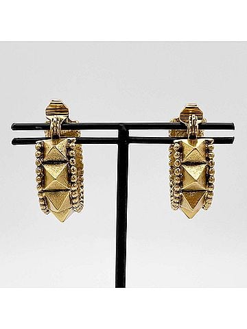 Yves Saint Laurent YVES SAINT LAURENT Large Hoop Vintage Earrings with Pyramid Studs, Gold, for Women (view 2)
