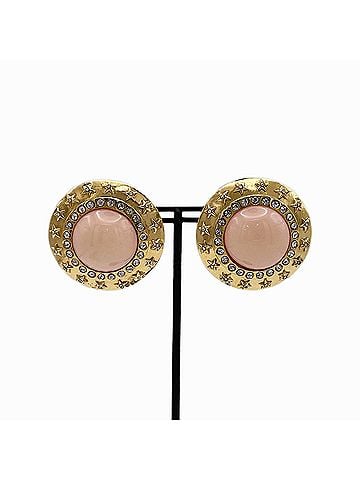 Chanel CHANEL Star Rhinestone Vintage Earrings, Pink Stone, Metal, Resin, 4cm, Gold, Women's (view 1)
