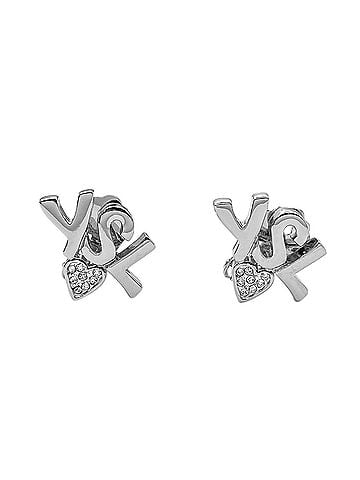 Yves Saint Laurent YVES SAINT LAURENT Logo Heart Earrings, Vintage Old Metal Rhinestone Silver, Women's (view 1)