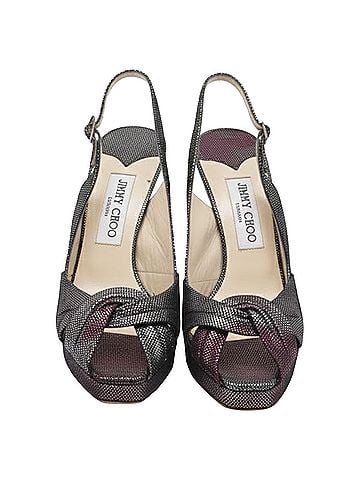 Jimmy Choo Jimmy Choo Glittered Slingback Peep-Toe Pumps in Multicolor Suede (view 2)