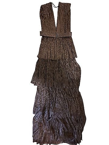 Sabina Musayev Metallic Bronze Deep-V Tiered Maxi Dress Cocktail Dress (view 2)