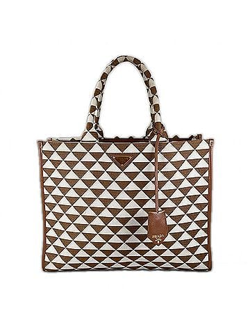 Prada PRADA Prada Symbol Embroidered Fabric Tote Bag, Brown, Women's (view 1)