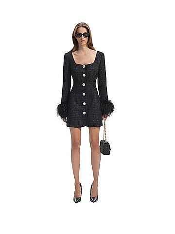 Self-Portrait Black Boucle Feather Mini Dress Cocktail Dress (view 1)