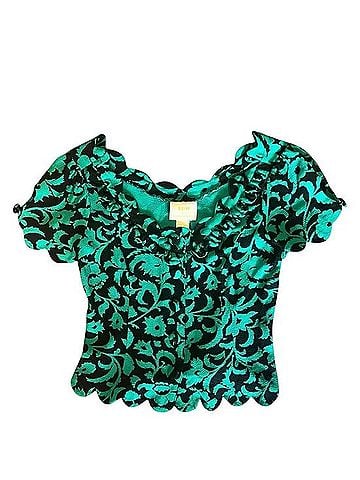 Maeve Scalloped Floral Puff-Sleeve Top Short Sleeve Blouse (view 1)