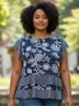CAbi Floral Blue White Short Sleeve Blouse Size L - photo 3