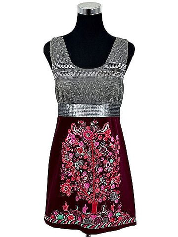 Free People VTG 2008 Empire Waist Beaded Tree Of Life Velvet Mini | Whimsigoth Coquette Grunge Fairycore Y2K Casual Dress (view 2)