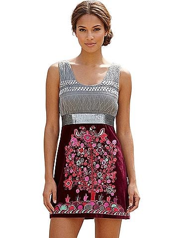 Free People VTG 2008 Empire Waist Beaded Tree Of Life Velvet Mini | Whimsigoth Coquette Grunge Fairycore Y2K Casual Dress (view 1)
