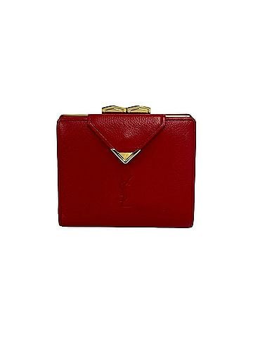 Yves Saint Laurent YVES SAINT LAURENT Vintage YSL Logo Leather Bi-fold Wallet with Clasp Closure, Red, 281-3 (view 1)