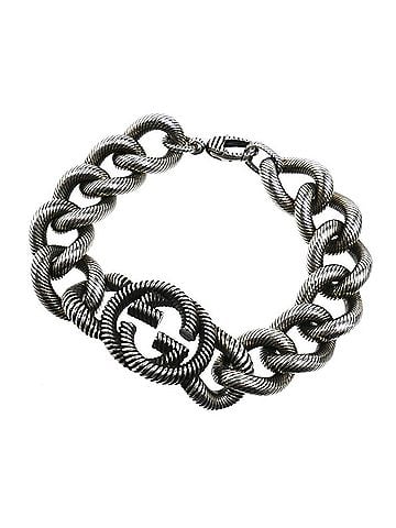 Gucci GUCCI Sterling Silver 925 Interlocking G Arabesque Bracelet, 122g, 21cm, Men's (view 1)