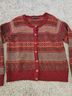 Peruvian Connection 100% Alpaca Fair Isle Red Gray Orange Cardigan Size L - photo 3