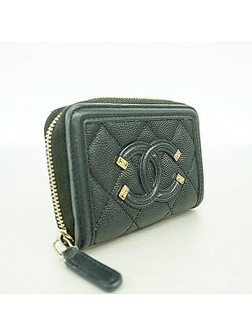 Chanel Chanel CC Filigree Caviar Leather Wallet/Coin Case, Black, for Women (view 2)