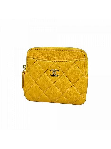 Chanel Chanel Matelassé Caviar Leather Wallet/Coin Case, Yellow Champagne, Women's (view 1)
