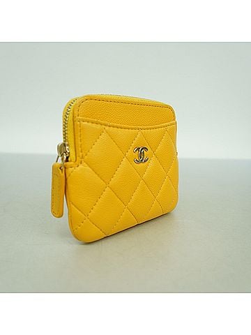 Chanel Chanel Matelassé Caviar Leather Wallet/Coin Case, Yellow Champagne, Women's (view 2)