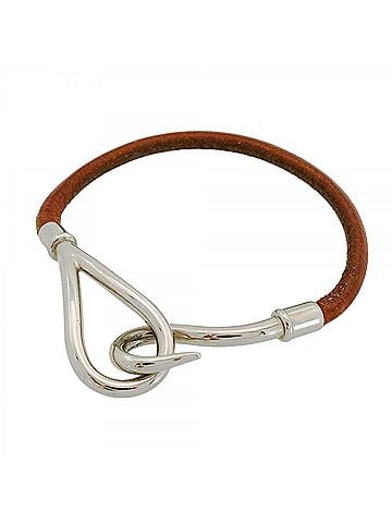 Hermès Hermes Jumbo Hook Bracelet, Metal and Leather, Silver Brown, Women's (view 1)