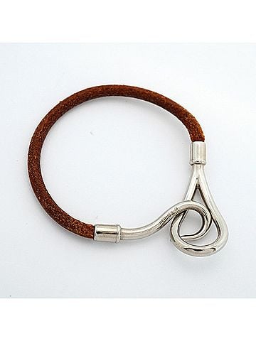 Hermès Hermes Jumbo Hook Bracelet, Metal and Leather, Silver Brown, Women's (view 2)