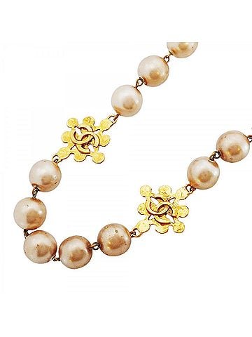 Chanel Chanel Necklace, Coco Mark, GP Plated, Faux Pearl, Gold, Women's (view 1)