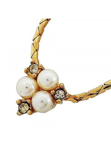 Christian Dior Christian Dior Necklace, GP Plated, Faux Pearl, Rhinestone, Gold, Women's (view 1)