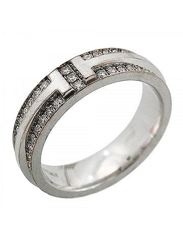 Tiffany & Co. Tiffany & Co. T Narrow Pave Ring, 18K White Gold, Diamond, Women's (view 1)