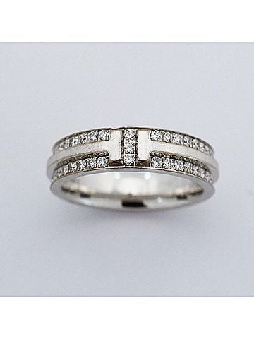 Tiffany & Co. Tiffany & Co. T Narrow Pave Ring, 18K White Gold, Diamond, Women's (view 2)