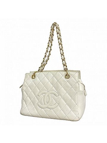 Chanel Chanel Matelassé Chain Tote Bag, Caviar Leather, White/Champagne, Women's, P2960784 (view 1)