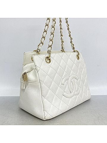 Chanel Chanel Matelassé Chain Tote Bag, Caviar Leather, White/Champagne, Women's, P2960784 (view 2)