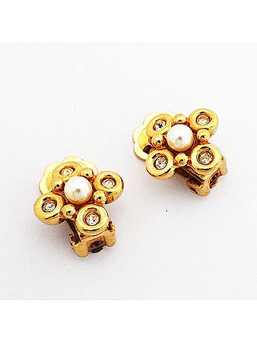 Christian Dior Christian Dior Earrings, Flower Motif, GP Plated, Faux Pearl, Rhinestone, Gold, Women's, P2826664 (view 2)