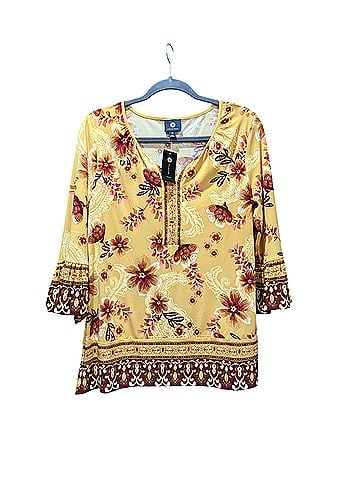 JM Collection Saffron Gold CB Long Sleeve Blouse (view 1)