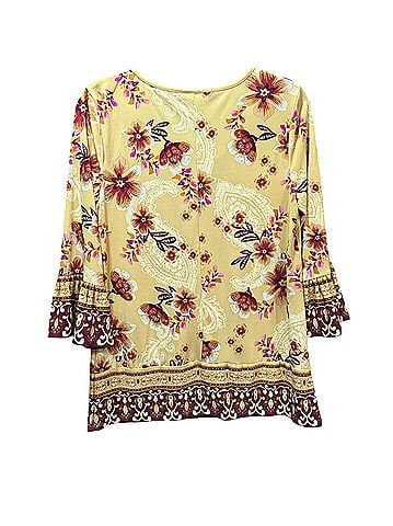 JM Collection Saffron Gold CB Long Sleeve Blouse (view 2)