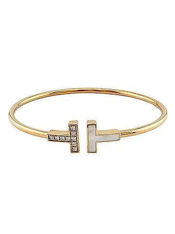 Tiffany & Co. Tiffany & Co. T Wire Bangle, 18K Pink Gold, 0.11ct Diamond, Mother-of-Pearl, Women's. (view 1)
