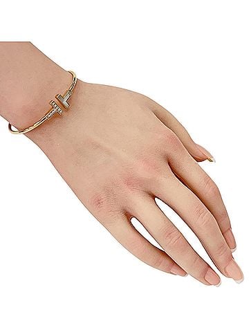 Tiffany & Co. Tiffany & Co. T Wire Bangle, 18K Pink Gold, 0.11ct Diamond, Mother-of-Pearl, Women's. (view 2)
