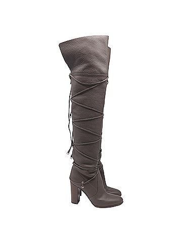 Sergio Rossi  Sergio Rossi Wrap Around Thigh-High Boots in Grey Leather (view 1)