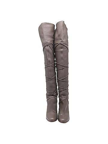 Sergio Rossi  Sergio Rossi Wrap Around Thigh-High Boots in Grey Leather (view 2)