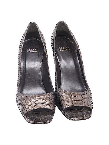 Stuart Weitzman  Stuart Weitzman Snakeskin Peep-Toe Pumps  in Brown Leather (view 2)