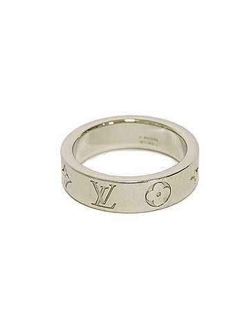 Louis Vuitton Louis Vuitton LOUIS VUITTON Ring, LV Mosaic Thin Flower L, Monogram Metal, Silver, M1180L, Men's (view 1)