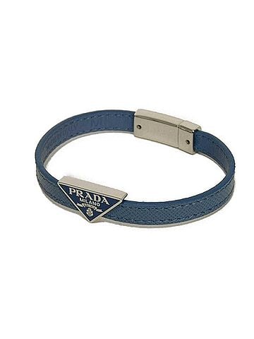 Prada Prada Saffiano Bracelet, Size M, Enamel Blue, Silver Triangle Logo, Avio 2IB289 053 F0154, Men's/Women's (view 1)