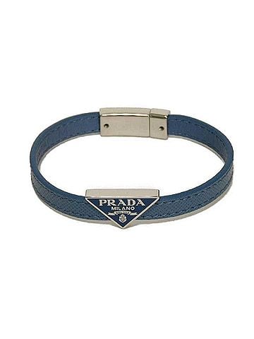 Prada Prada Saffiano Bracelet, Size M, Enamel Blue, Silver Triangle Logo, Avio 2IB289 053 F0154, Men's/Women's (view 2)