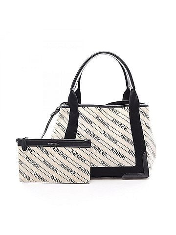 Balenciaga Balenciaga Navy Cabas S Tote Bag Handbag, Canvas and Leather, Women's, Ivory/Black, 339933 (view 1)