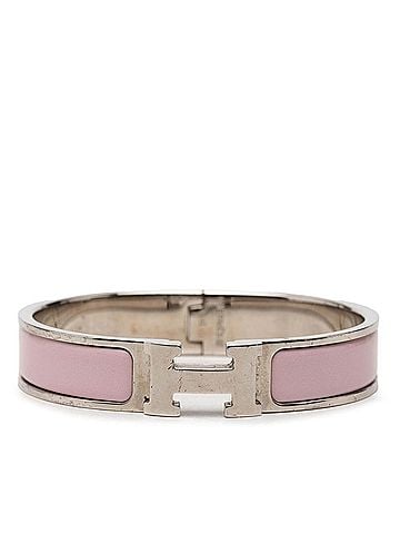 Hermès Hermes Click H PM Bracelet, Silver and Pink Metal Enamel, Women's. (view 1)