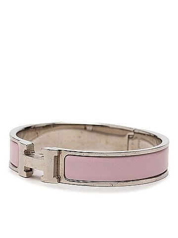 Hermès Hermes Click H PM Bracelet, Silver and Pink Metal Enamel, Women's. (view 2)