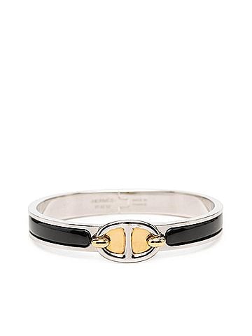 Hermès Hermes Mini Click Chaine d'Ancre Bracelet, Silver, Black Metal Enamel, Women's HERMES (view 1)