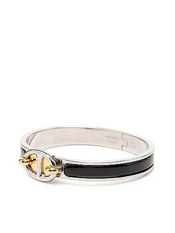 Hermès Hermes Mini Click Chaine d'Ancre Bracelet, Silver, Black Metal Enamel, Women's HERMES (view 2)