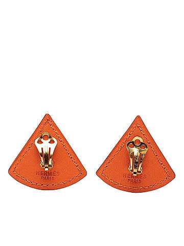 Hermès Hermes Triangle Earrings, Gold and Orange Plated Leather, Women's. (view 2)