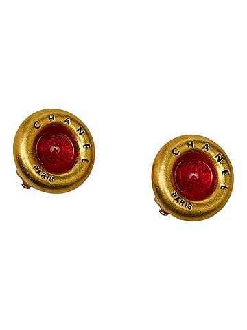Chanel Chanel Gripoix Vintage Earrings 93A Gold Red Plated Women's CHANEL (view 1)