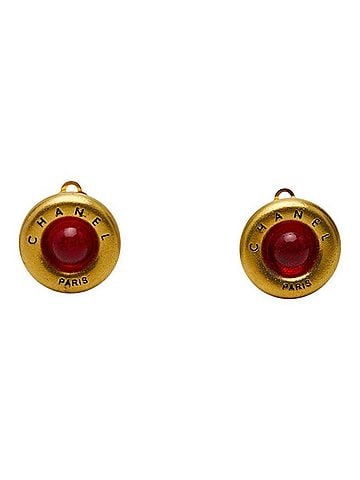 Chanel Chanel Gripoix Vintage Earrings 93A Gold Red Plated Women's CHANEL (view 2)