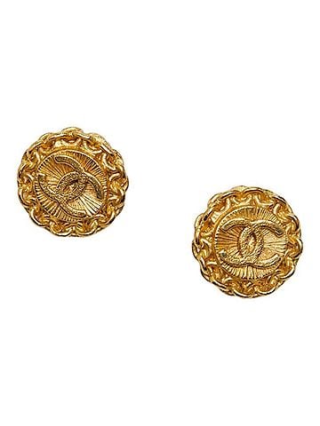 Chanel Chanel Coco Mark Vintage Earrings 96P Gold Plated Women's CHANEL (view 1)