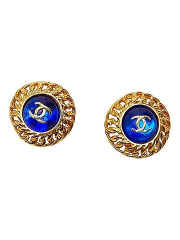 Chanel Chanel Coco Mark Gripoix Earrings, Gold and Blue Plated, Women's CHANEL (view 1)