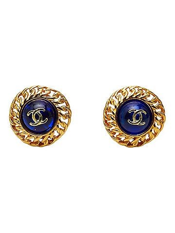 Chanel Chanel Coco Mark Gripoix Earrings, Gold and Blue Plated, Women's CHANEL (view 2)