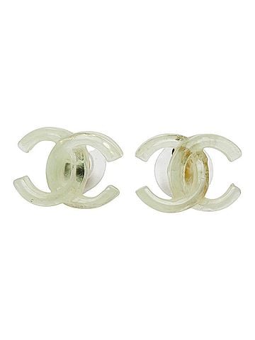 Chanel Chanel Coco Mark Earrings, Clear Green Tones, Gold Plated Plastic, Women's CHANEL (view 1)