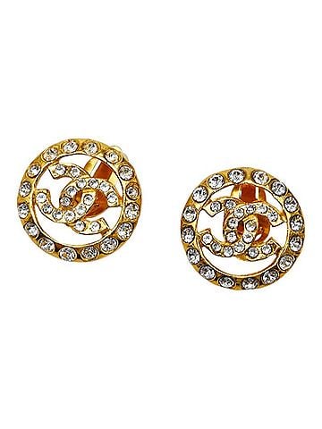 Chanel Chanel Coco Mark Round Earrings, Gold Plated, Rhinestone, Women's CHANEL (view 1)